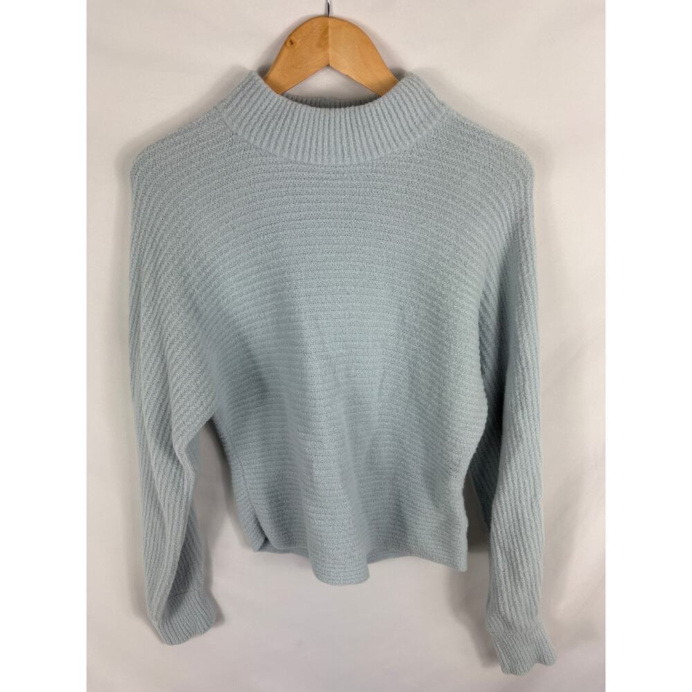 Rachel Zoe Blue Mock Neck Ribbed Knit Warm Sweater Size XL